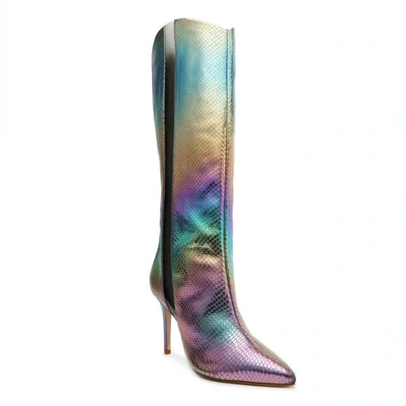 Schutz Knee High Boots Maryana Snake-Embossed Leather $238 Rainbow